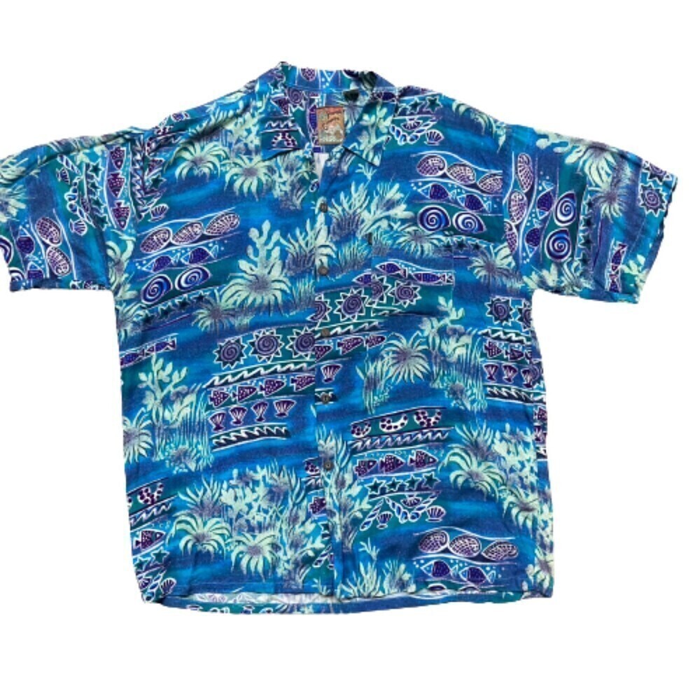 Pineapple Connection Vintage Rayon Geometric Hawaiian Shirt Men's Size XL